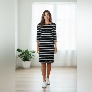 Pink Lily Black and White Striped Long Sleeve Dress